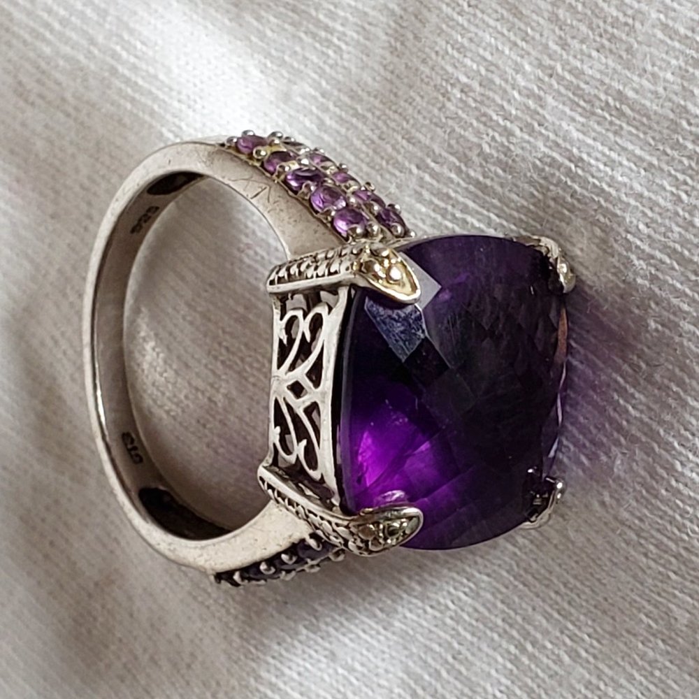 15 CTTW Square Cut Faceted Amethyst Sterling Silver Ring Size 7 3/4